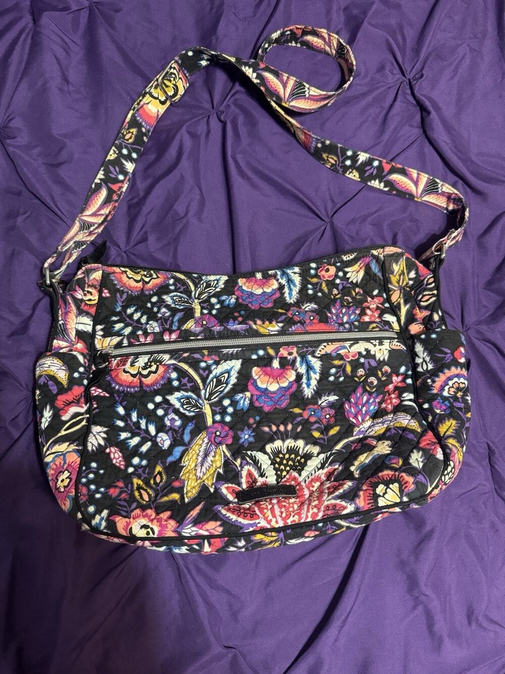 Vera Bradley Purple Colorful Crossbody Purse with Adjustable Strap and Pockets